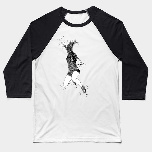 Handball Player Girl Hits The Ball Baseball T-Shirt by RosaliArt